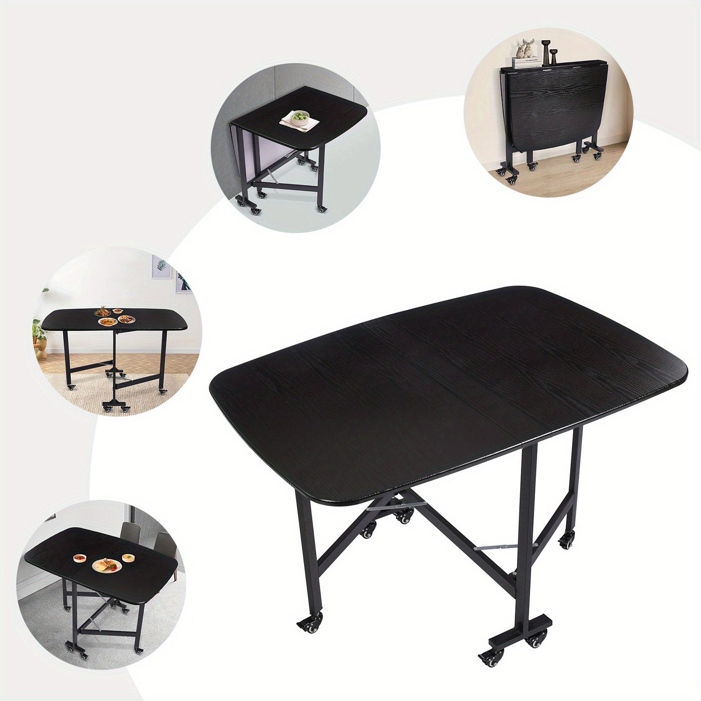 Inklapbare Tafel – Vouwtafel – Opklapbare Tafel – Verrijdbare Tafel – Bijzettafel – Modern – Compact Design met 6 Zwenkwielen en Draagvermogen tot 100 kg