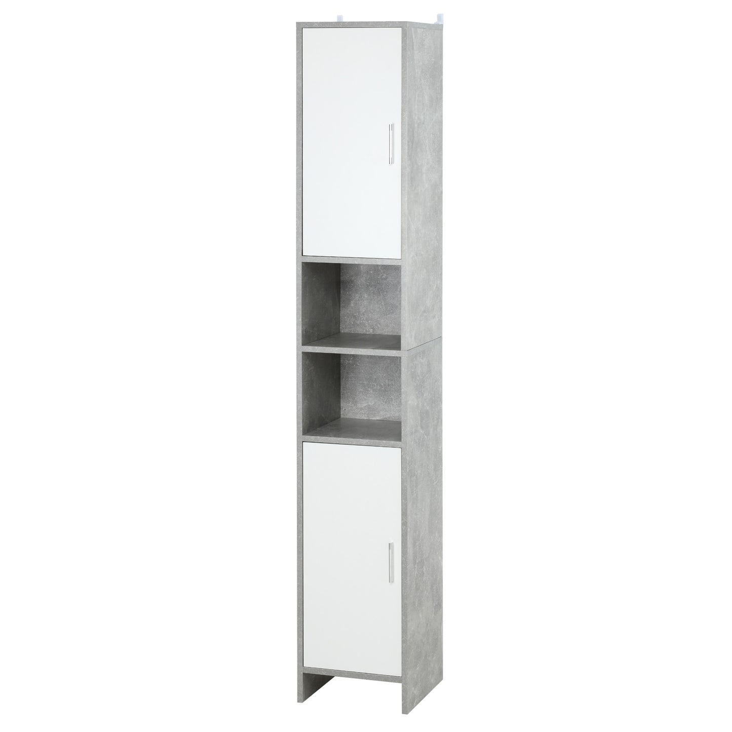 Kolomkast Badkamer – Badkamerkast – Opbergkast – Kolomopberger – Vloerkast – Cementlook Wit – Ruimtebesparend Compact – 2 Deuren Met Verstelbare Planken