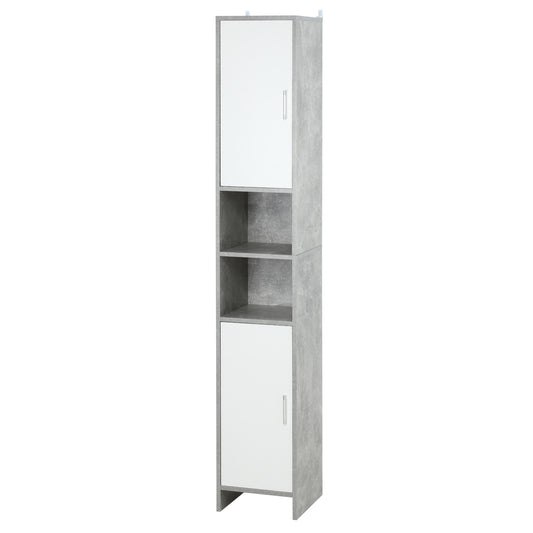 Kolomkast Badkamer – Badkamerkast – Opbergkast – Kolomopberger – Vloerkast – Cementlook Wit – Ruimtebesparend Compact – 2 Deuren Met Verstelbare Planken