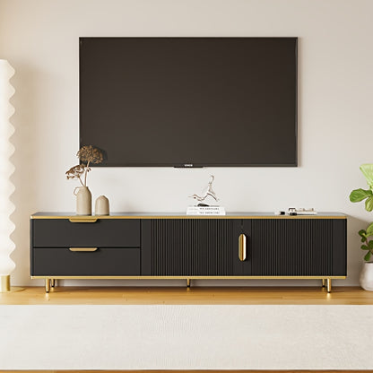 TV-stand – Tv-kast – Tv-meubel – Tv-unit – Zwarte TV-meubel met Gouden Handgrepen – Duurzaam Bamboe – Eenvoudige Montage