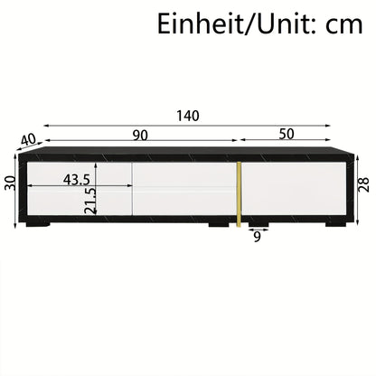 TV-meubel – TV-kast – Media Meubel – TV-standaard – Tv-dressoir – Verstelbare Lengte 140-260 cm – Draaifunctie – Mat Wit Hoogglans Met Zwart Marmerlook en Gouden Accenten