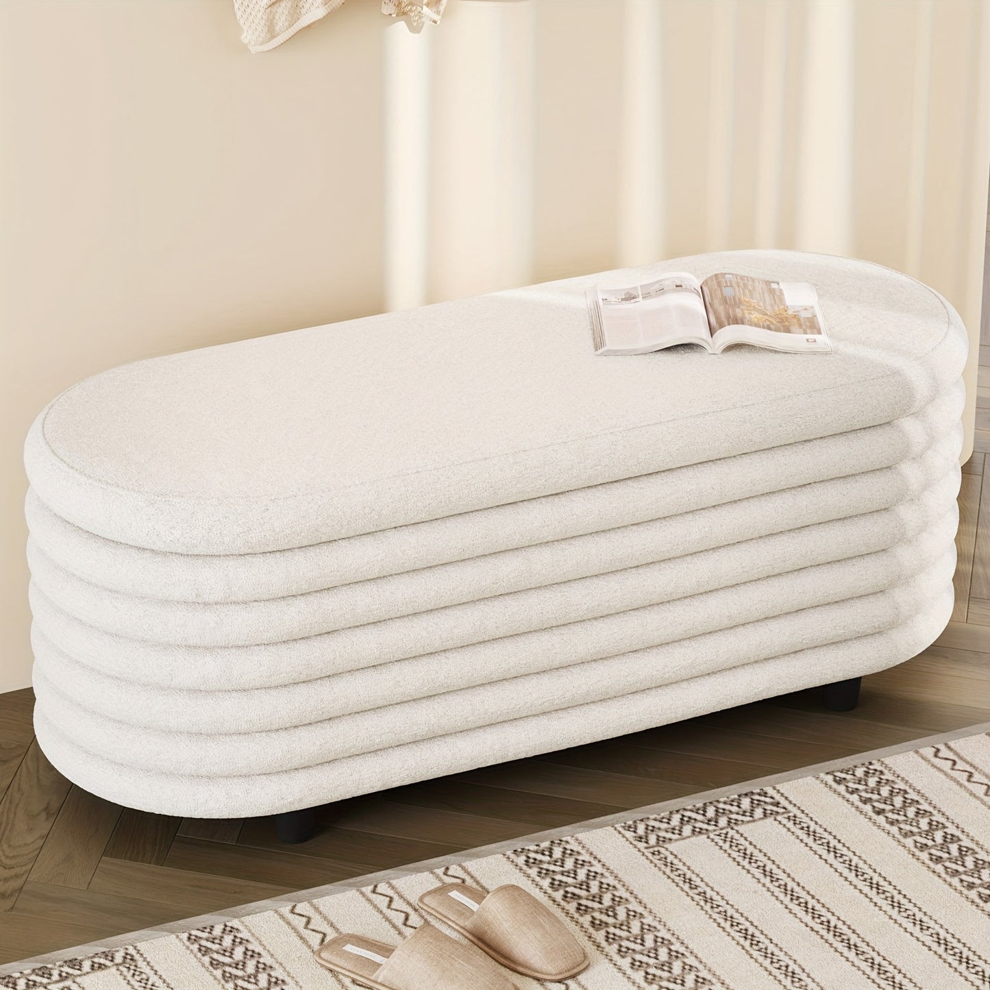 Witte Opberg Ottoman – Slaapkamer Kruk – Voetenbank – Schoenenkast – Opbergmeubel – 3,2 Kubieke Voet Ruimte – Zachte Gewatteerde Zitting