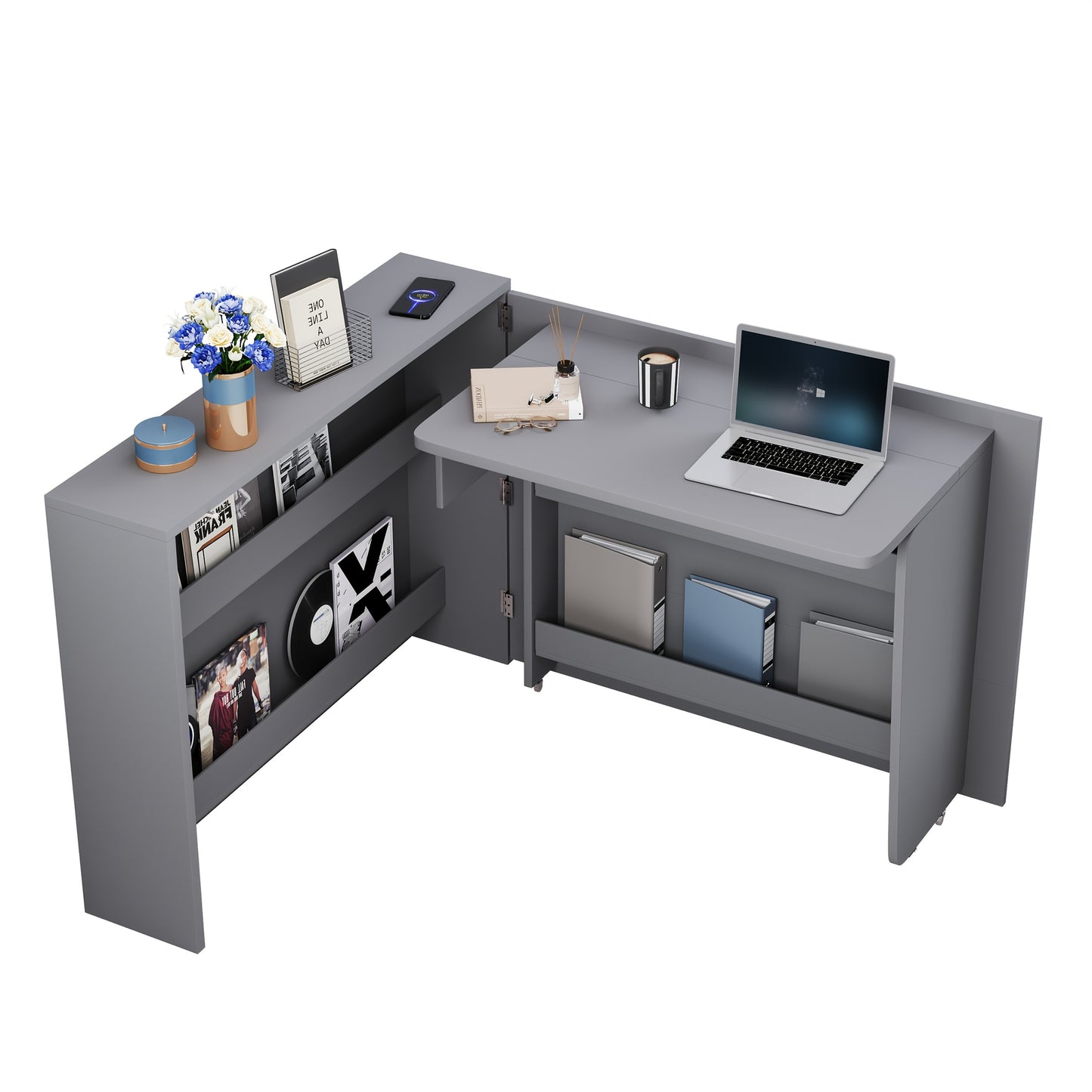 Vouwtafel – Klaptafel – Opvouwbare Tafel – Werktafel – Bureau – Met Wielen en Remmen – 2-in-1 Opberg- en Werkplek – Met Plank en Kantelbeveiliging – Stevig Metalen Frame – Compact Opvouwbaar 115x27x93 cm
