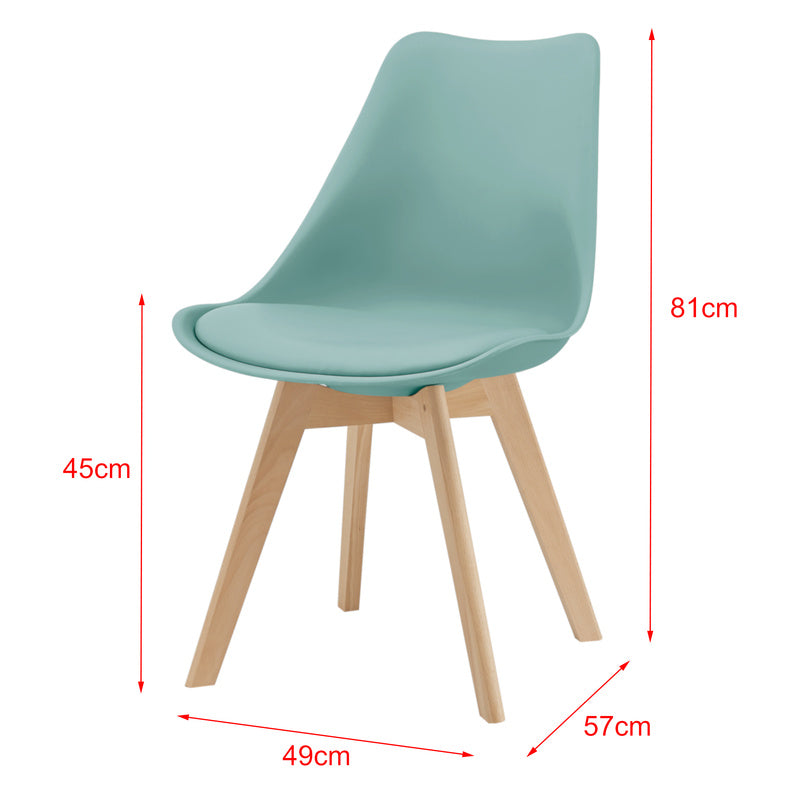 Eetkamerstoel – Kuipstoel – Stoel – Keukenstoel – Woonkamerstoel – Set van 6 – PU Kunstleer Zitting – Massief Beukenhout Frame – Mintkleur
