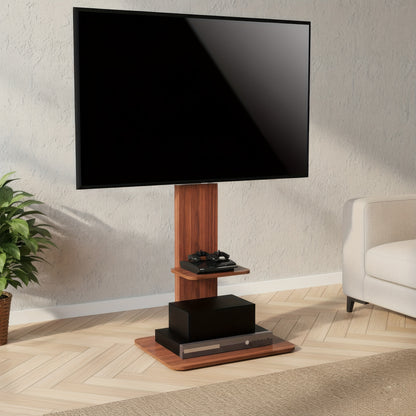 Zware TV-Standaard – Voor 32–65 Inch Schermen tot 39,9 kg – Verstelbare Vloermontage (130–152 cm), Houten & Metalen Frame met Opslagplank