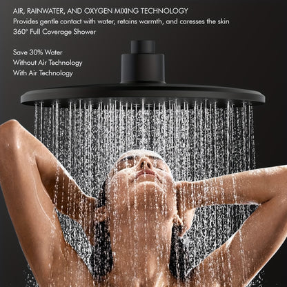 Thermostatische Douche Set – Douchekraan – Regendouche – Handdouche – Douchewand – Zwart Design – Veiligheidsstop 38°C – Drie Sproeistanden
