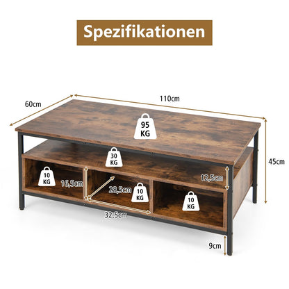 Salontafel – Koffietafel – Sofa Tafel – Woonkamertafel – Industriële Tafel – Metalen Frame – 110 x 60 cm – 6 Opbergruimtes
