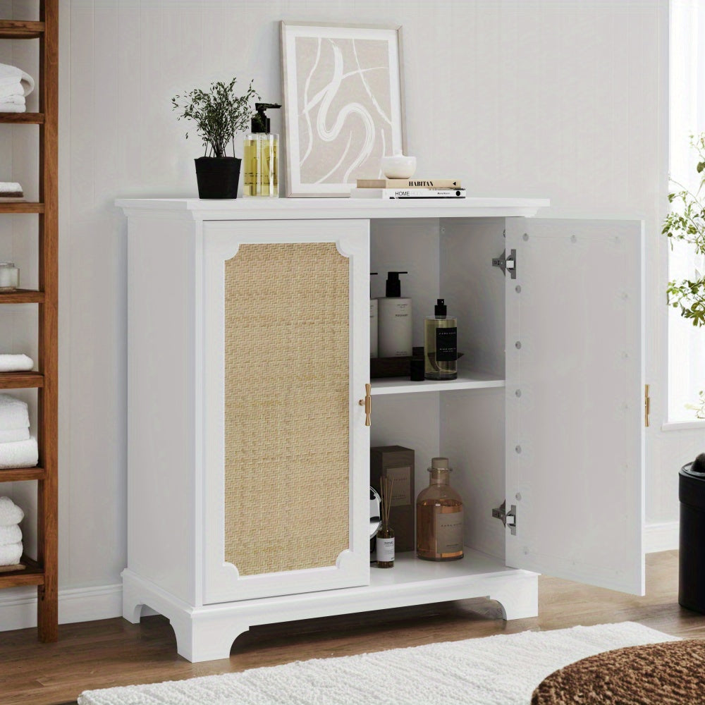Dressoir – Sideboard – Buffetkast – Opbergkast – Wandkast – Wit Met Rattan Deuren – Duurzaam Zonder Hout – Gemakkelijk Te Monteren