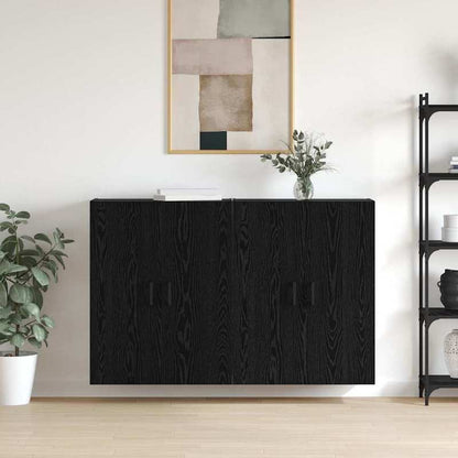 Muurkast – Wandkast – Opbergkast – Hangkast – Kast Zwart Eiken – 2-Delig Set – Duurzaam Hardhout – 69,5x34x90 cm