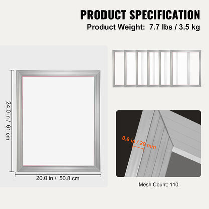 Zeefdrukraam – Zeefdrukframe – Zeefdrukset – Zeefdrukkit – Zeefdrukframes – Aluminiumframe – 110 Mesh Nylon – 50,8 x 61 cm – 6 Stuks