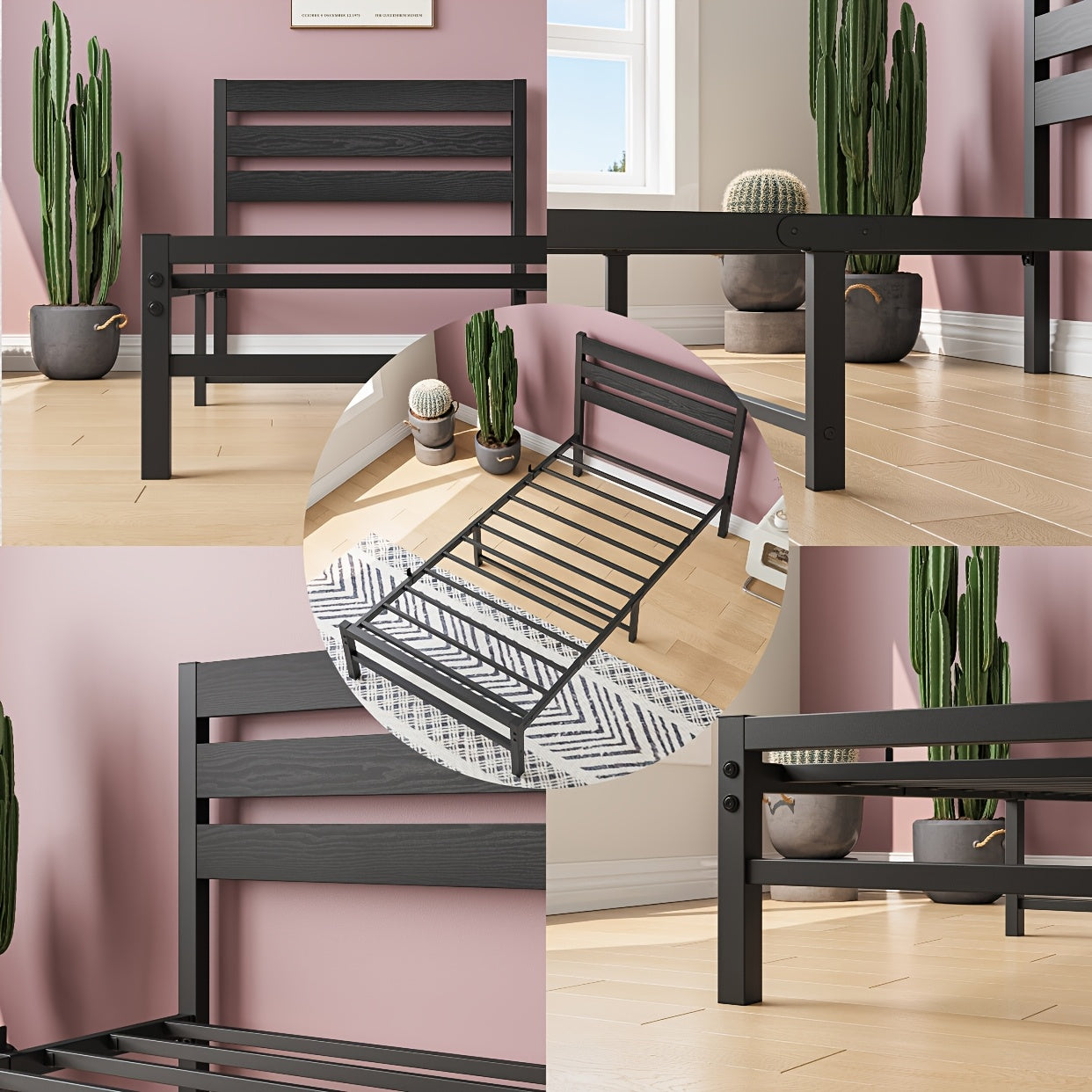 Bedframe – Metalen Bed – Tweepersoonsbed – Slaapbank – Logeerbed – Zwart – 140x200 cm – Stabiel Met Hoog Hoofdeinde – Lattenbodem Inclusief