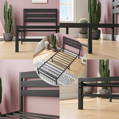 Bedframe – Metalen Bed – Tweepersoonsbed – Slaapbank – Logeerbed – Zwart – 140x200 cm – Stabiel Met Hoog Hoofdeinde – Lattenbodem Inclusief