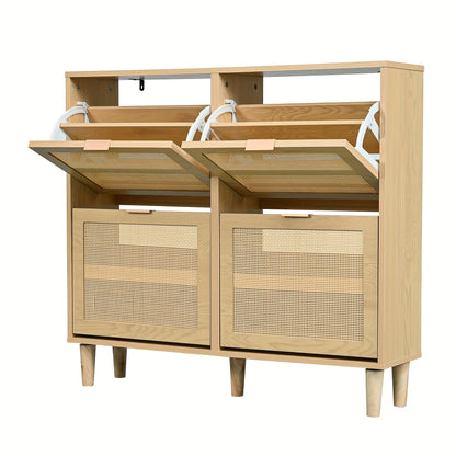 Schoenenkast – Schoenenrek – Schoenenopberger – Schoenenbank – Meubel – 4 Lades – Ruimtebesparend Ontwerp – Hardhouten Constructie – Beige Afwerking – Lichtgewicht & Stevig