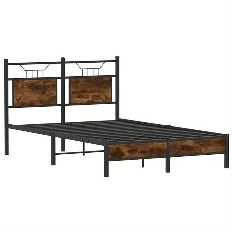 Modern Oak Smoke Bed Frame - 120x200cm Chipboard, Removable & Practical Design, All-Season Use, Easy Assembly, No Mattress Included, Contemporary Style for Bedroom Furniture, Bedroom Furniture, Sleek Headboard, Wooden Constru