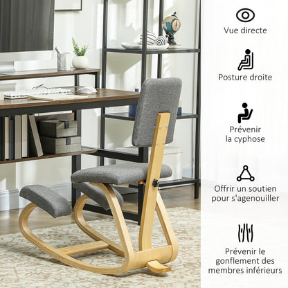 Kniestoel – Ergonomische Bureaustoel – Knielstoel – Zitknieler – Rocking Chair – Verbeterde Houding – Massief Beukenhout – Grijs