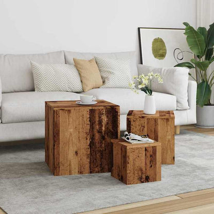 Bijzettafels – Salontafel – Bijzettafel – Tafeltje – Houten Tafels – Set Van 3 – Reclaimed Wood Look – Houtachtig Materiaal – Compact En Duurzaam