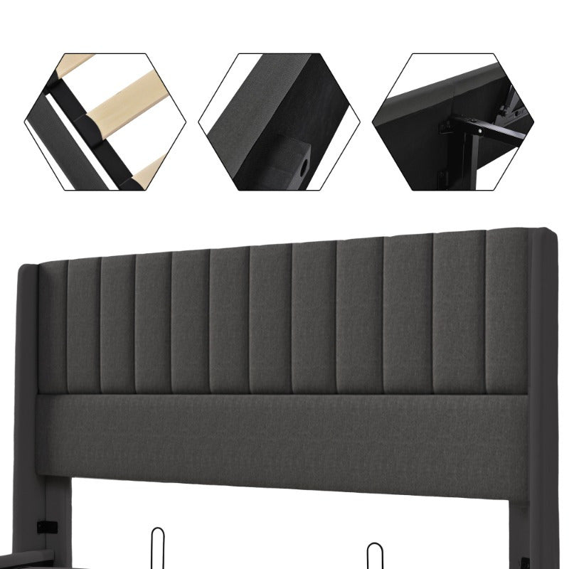 Tweepersoonsbed – 2-Persoonsbed – Bedframe – Bed – Slaapbed – Verstelbare Hoogte – Dubbele Laag Opbergruimte – 140x200 cm – Grijze Linnen Bekleding