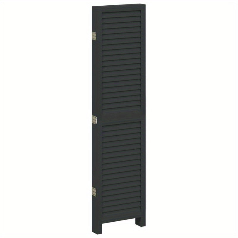 Room Divider with 5 Panels Made of Solid Black Paulownia Wood