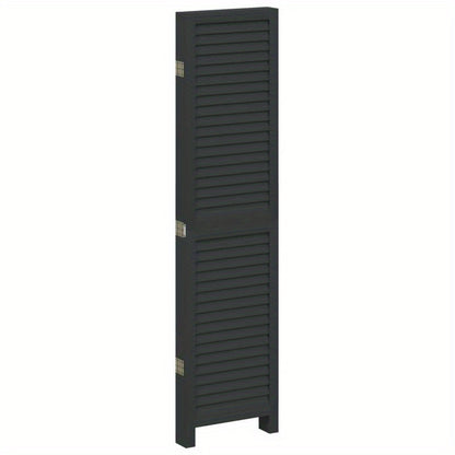 Room Divider with 5 Panels Made of Solid Black Paulownia Wood