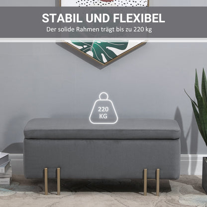 Opbergbank – Opbergbank – Bankje – Opbergkist – Hocker – Donkergrijs – 70 Liter Opbergruimte – Stevig Rubberhout Metalen Pooten