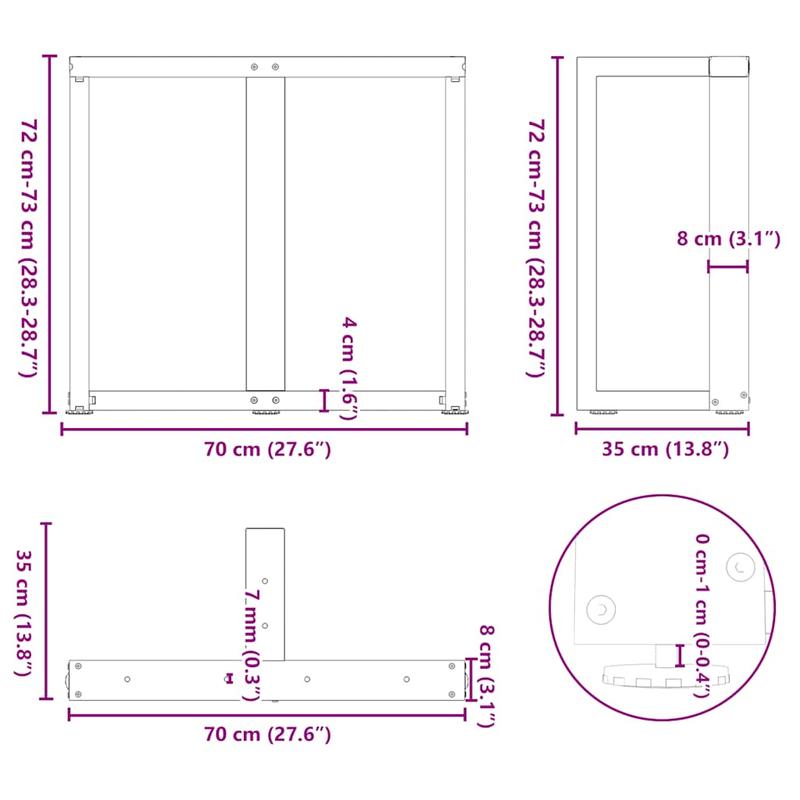 Tafelpoten – Meubelpoten – Tafelpoot Set – Metalen Poten – Zwarte T-vorm – Staal – 70x35x72-73 cm – Robuust & Eenvoudig te Monteren