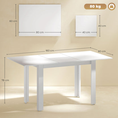 Uitklaptafel – Klaptafel – Uitschuiftafel – Eettafel – Vouwtafel – Hoogglans Wit – Uitschuifbaar 120-160x80 cm – Geschikt voor 4-6 Personen