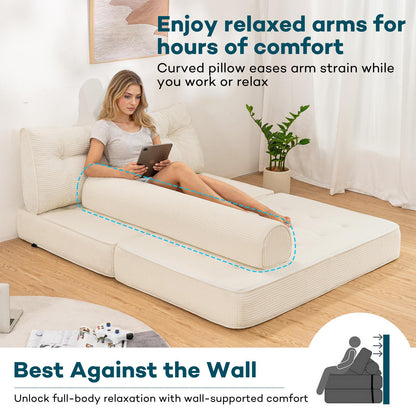 Futon Slaapstoel – Slaapstoel Bedbank – Slaapbank Stoel – Slaapstoel Opklapbaar – Queen Grijs – Hoogwaardige 7 cm Foam Vulling – Inclusief Hoofd- en Lendenkussens