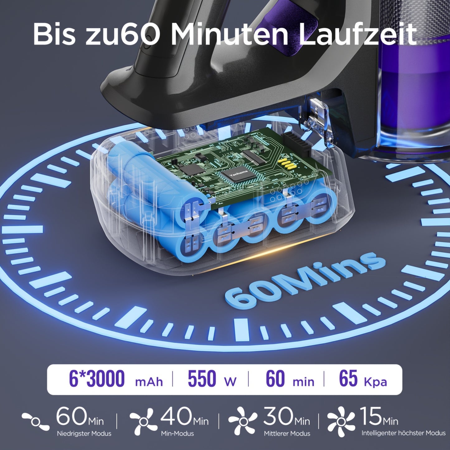 Draadloze Steelstofzuiger – Stofzuiger Zonder Snoer – Handstofzuiger – Stofzuiger Steel – Snoerloze Zuigkracht – Zwart – 65 kPa Zuigkracht – 7-Lagen Filtersysteem