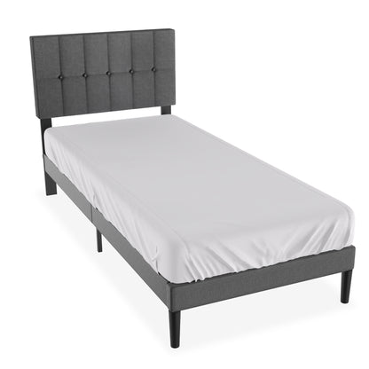 Bedframe – Bed – Slaapbed – Ledikant – Boxspring – 140x200 cm – Linnen Bekleding – Stevig Metalen Frame – 12 Latten Voor Optimale Ventilatie