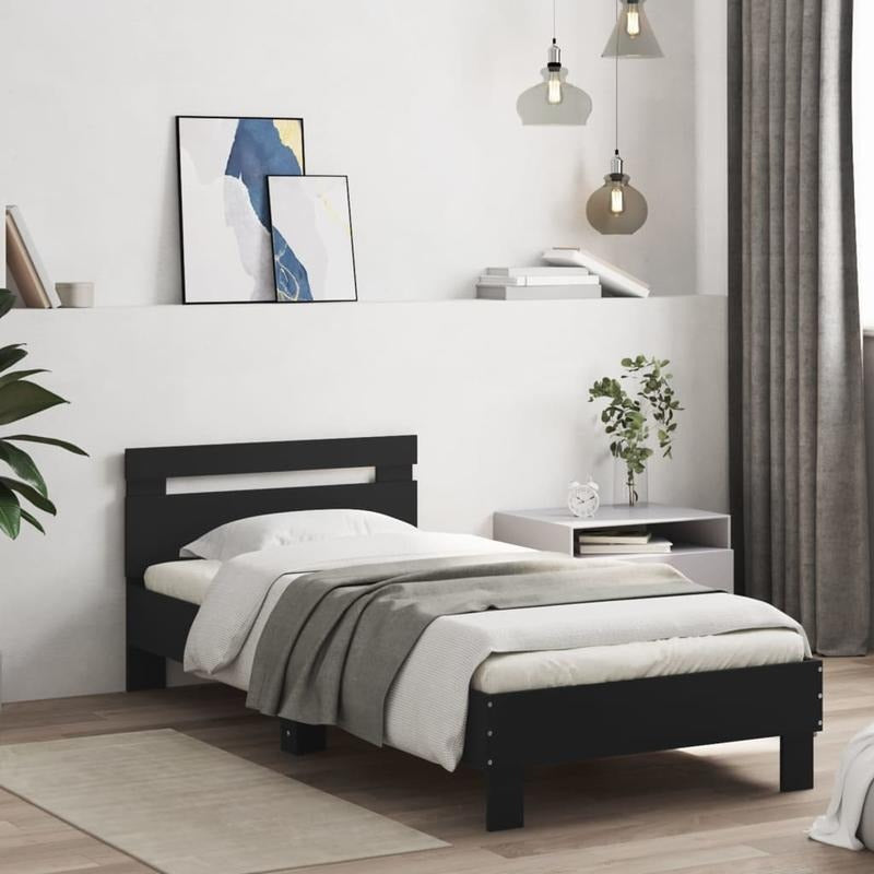 Queen Size Bed Frame with Headboard - Heavy-Duty Platform Bed, Sturdy Construction, Easy Assembly, No Box Spring Needed, Modern Minimalist Bedroom Furniture for Small Spaces - Matte Black Finish (90x190cm/35x75in) - Ideal for
