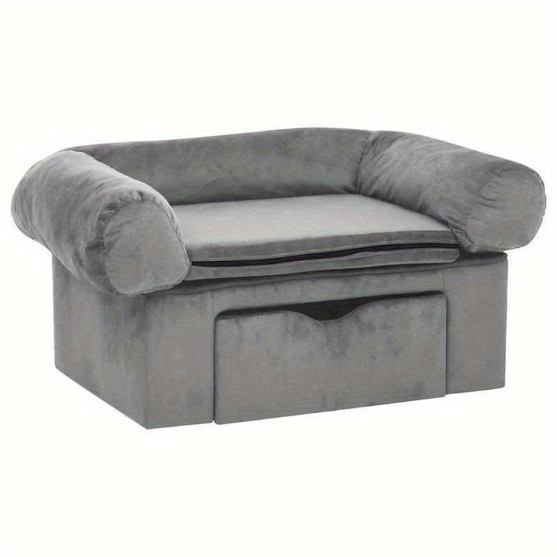 Gray Dog Sofa with Drawer 75x50x38cm Soft and Comfortable Convenient Storage Body-Fitting Easy to Clean Versatile for Home Suitable for Small-Medium Dogs