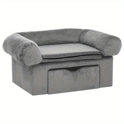 Gray Dog Sofa with Drawer 75x50x38cm Soft and Comfortable Convenient Storage Body-Fitting Easy to Clean Versatile for Home Suitable for Small-Medium Dogs