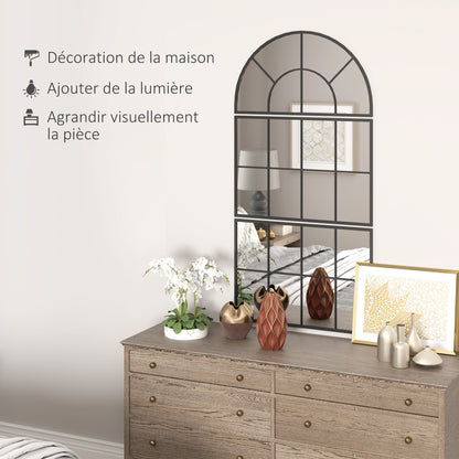 Muurspiegel – Wandspiegel – Passpiegel – Hangspiegel – Zwarte Metalen Lijst – Set Van 3 – Boogvormig Design – 76 x 149 cm