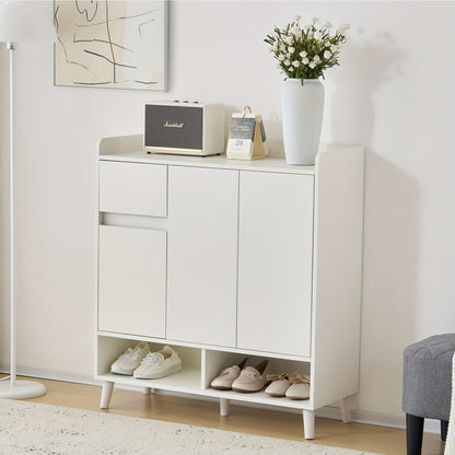 Dressoir – Ladekast – Opbergkast – Schoenenkast – Kast – Wit – Verstelbare Planken – Houten Poten – 90x99x35 cm
