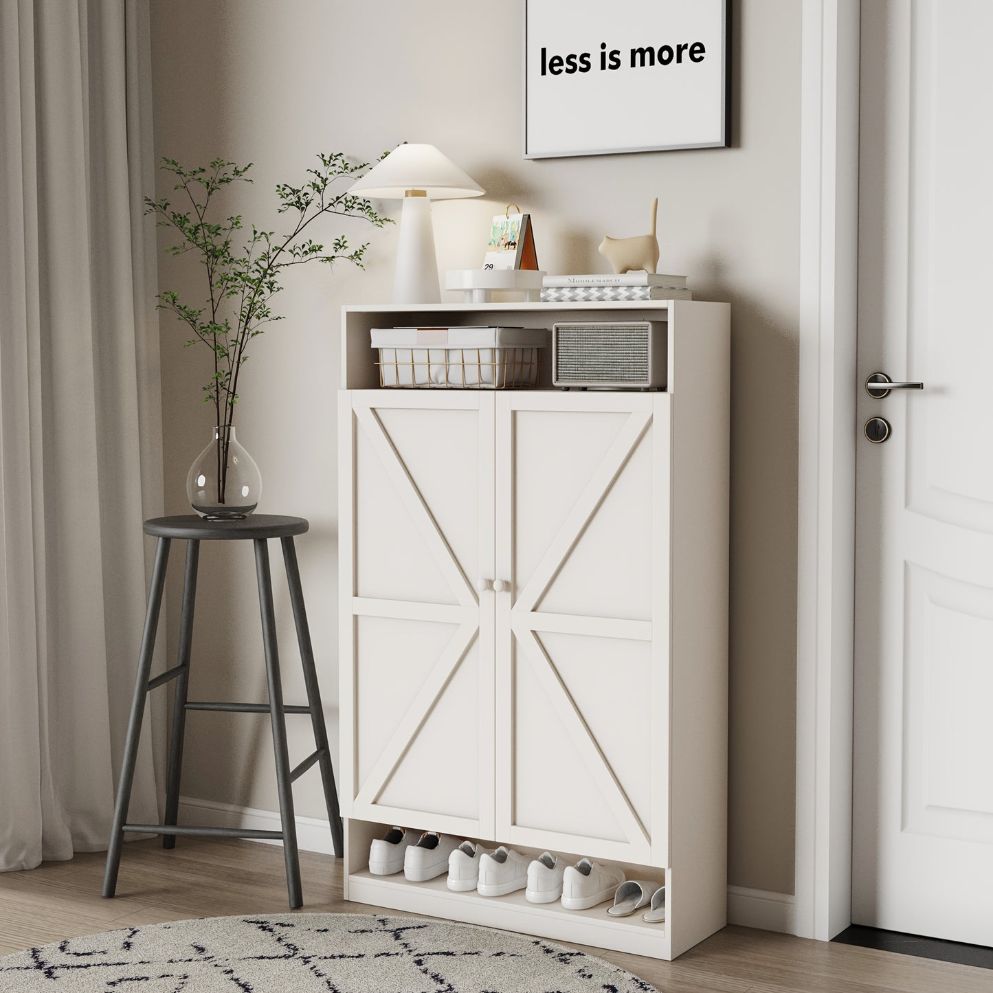 Double Door Multi-functional Shoe Cabinet, Large Storage Space, 8 Layers Of Partition Storage Cabinet
