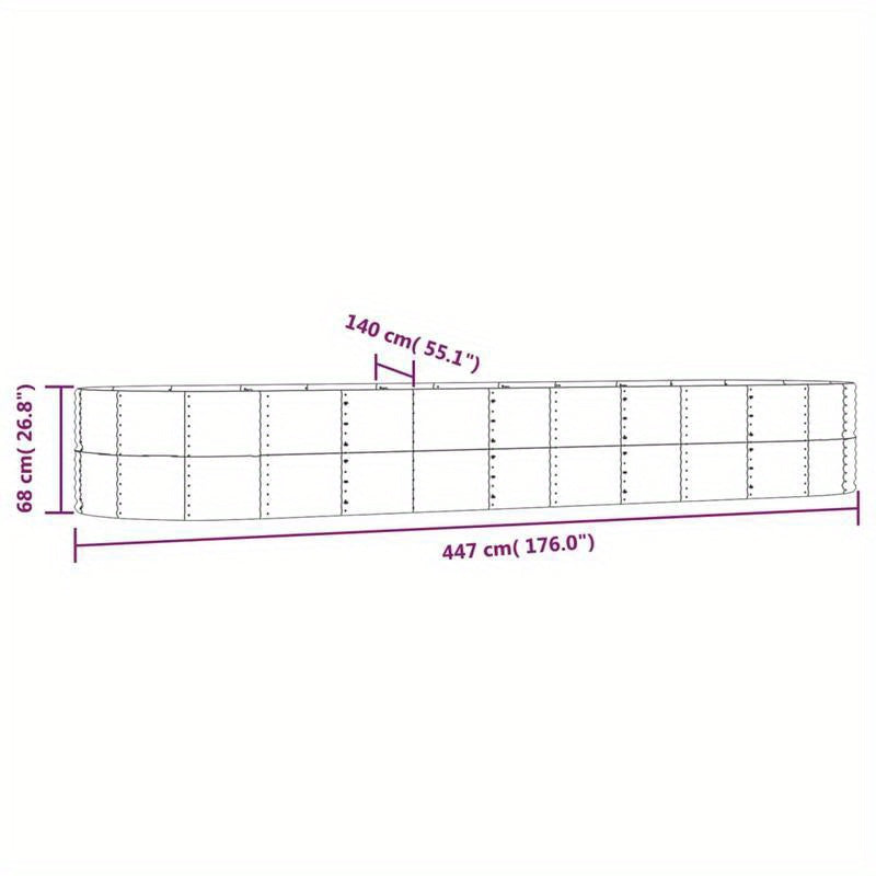 Plantenbak – Bloembak – Plantenbak Buiten – Kuip Voor Planten – Bloempot Buiten – Gepoedercoat Staal Zilverkleurig – Extra Groot 447x140x68cm – Weerbestendig En Modern Design