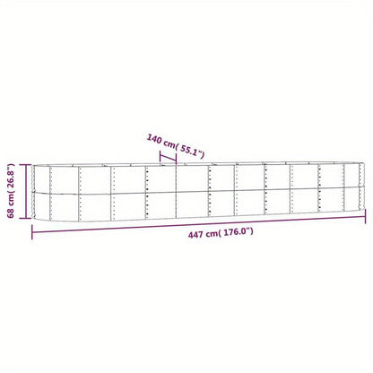 Plantenbak – Bloembak – Plantenbak Buiten – Kuip Voor Planten – Bloempot Buiten – Gepoedercoat Staal Zilverkleurig – Extra Groot 447x140x68cm – Weerbestendig En Modern Design