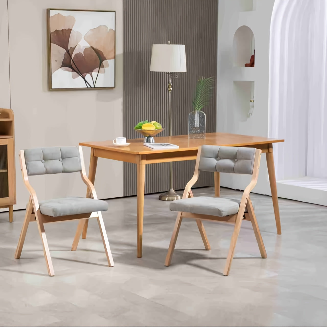 Folding Chair with Cushion, Wooden Upholstered Folding Chair 2pcs Set, Portable Assembled Folding Dining Chairs for Guests, Kitchen, Office, Wedding And Party, Gray
