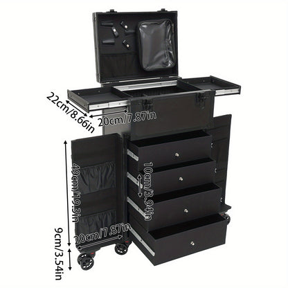 Make-up koffer – Make-up trolley – Cosmetica koffer – Beautycase – Visagiekoffer – Verstelbare hoogte – 360° draaibare wieltjes – Harde ABS buitenkant – Sleutelslot – Zwart