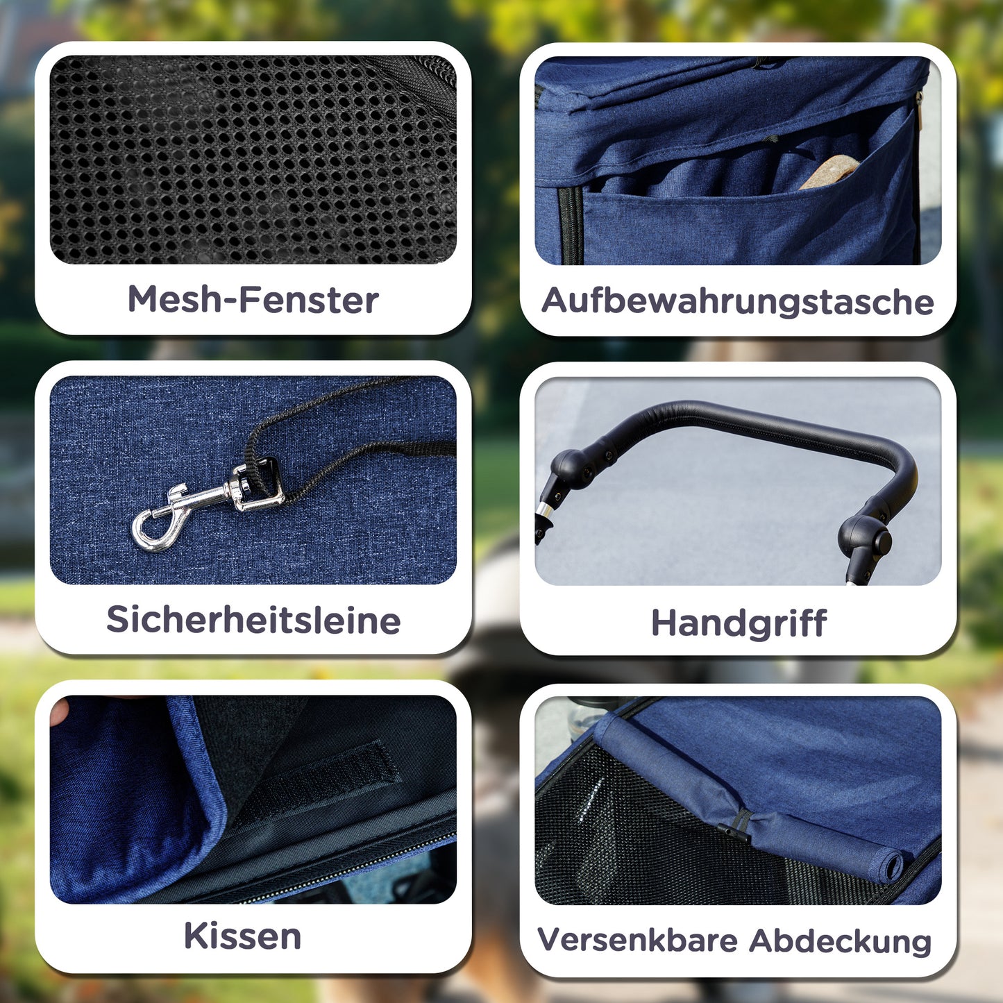 Hondenwagen – Hondenbuggy – Huisdierenbuggy – Wandelwagen – Pet Stroller – Lichtgewicht & Opvouwbaar – Wasbaar Kussen & Mesh Ventilatie – Donkerblauw