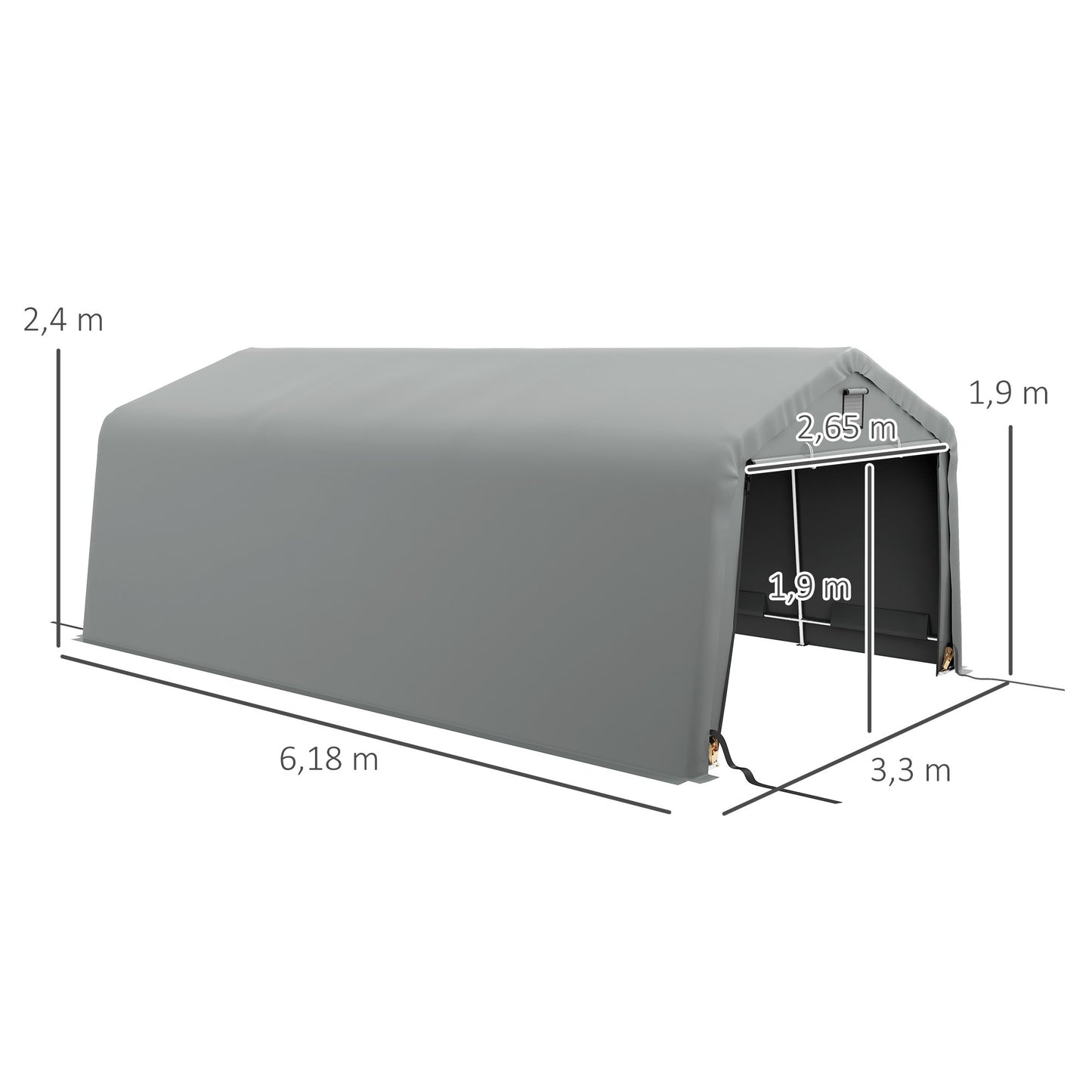 Carport – Garage – Overkapping – Schuur – Afdak – Lichtgrijs – Stevig Gegalvaniseerd Staal – Waterdicht UV-Bestendig Zeildoek 6,2 x 3,3 x 2,4 m