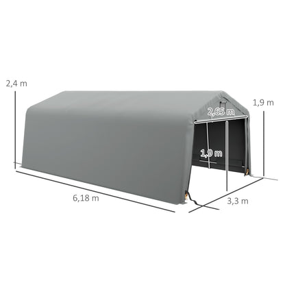 Carport – Garage – Overkapping – Schuur – Afdak – Lichtgrijs – Stevig Gegalvaniseerd Staal – Waterdicht UV-Bestendig Zeildoek 6,2 x 3,3 x 2,4 m
