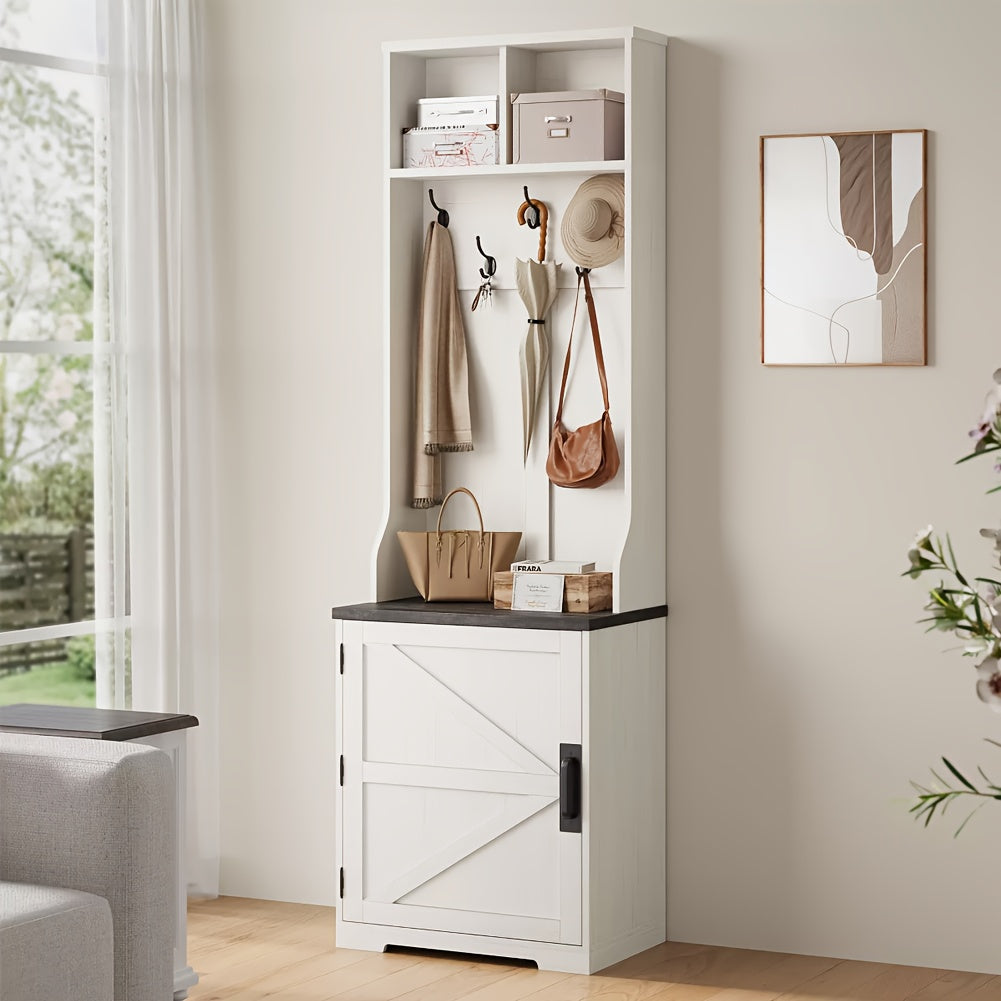 Kapstokbank – Kapstok – Halmeubel – Opbergbank – Garderoberek – Wit – 4 Haken – Comfortabel Zitkussen – Ruimtebesparend Design