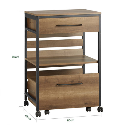 Keukentrolley – Keukenwagen – Serveerwagen – Opbergtrolley – Rolwagen – MDF Hout – Verrijdbare Lade met Remmen – Werkblad 60x45 cm