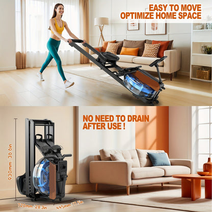 Waterroeimachine – Roeitrainer – Fitnessapparaat – Trainingsmachine – Compact – 6 Waterweerstanden – Inklapbaar - QUORE