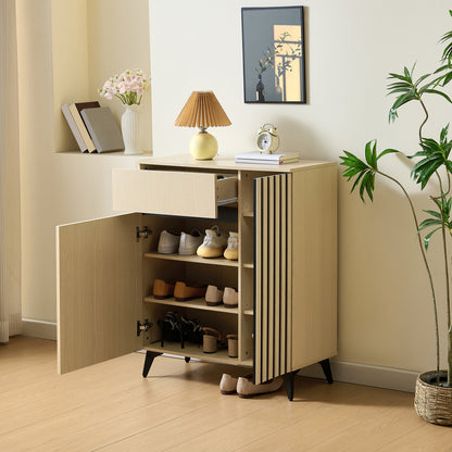 Modern Shoe Cabinet with Double Doors & Single Drawer - Adjustable Shelves, Space-Saving Storage for Hallway, Living Room, Bedroom - Lightweight Metal Construction