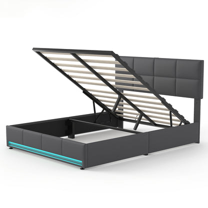 Bedframe – Opbergbed – Gestoffeerd Bed – Platformbed – Tweepersoonsbed – Hydraulisch Opbergsysteem – Geluidloos Metalen Frame – Zacht Fluwelen Hoofdbord