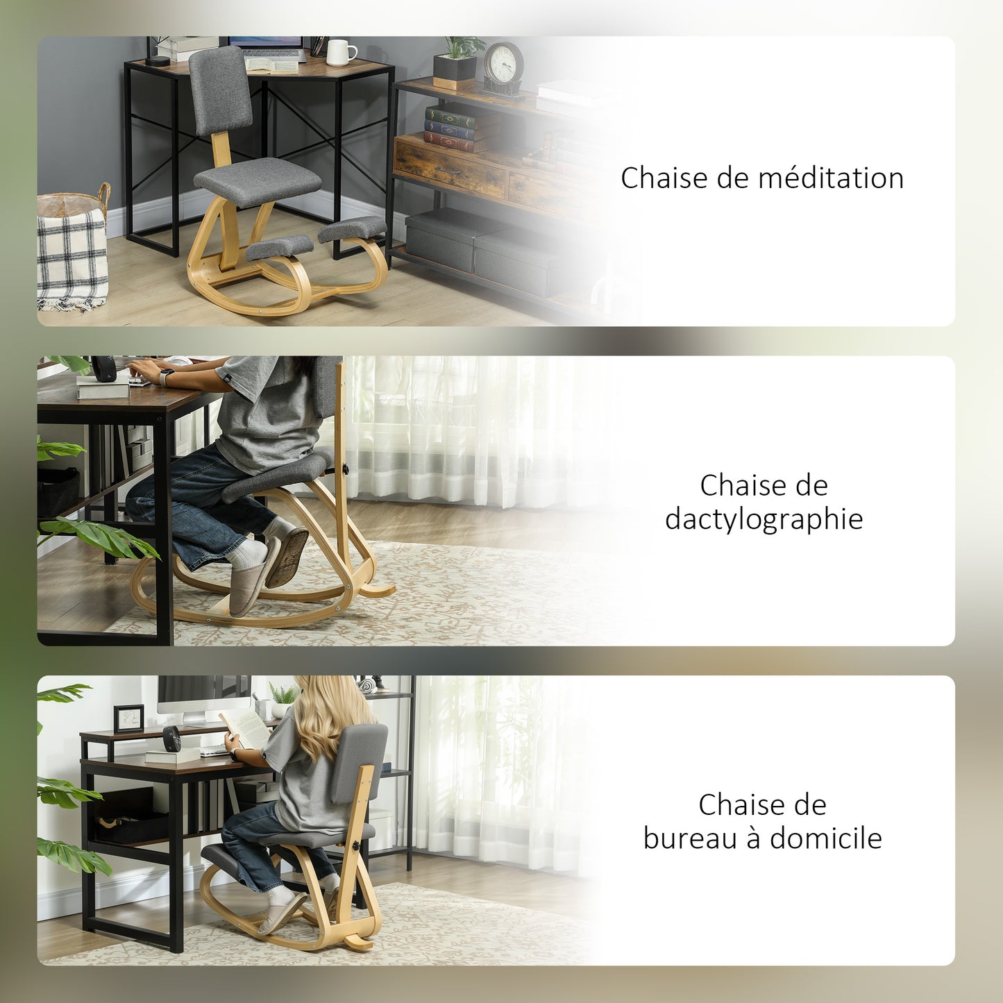 Kniestoel – Ergonomische Bureaustoel – Knielstoel – Zitknieler – Rocking Chair – Verbeterde Houding – Massief Beukenhout – Grijs