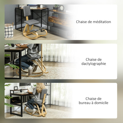 Kniestoel – Ergonomische Bureaustoel – Knielstoel – Zitknieler – Rocking Chair – Verbeterde Houding – Massief Beukenhout – Grijs