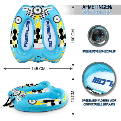 Waterband Tweepersoons – Sleepband – Watersportband – Opblaasbare Band – Tubes – Lichtblauw – Comfortabele EVA Foam Zitting – Duurzaam PVC Anti-lek